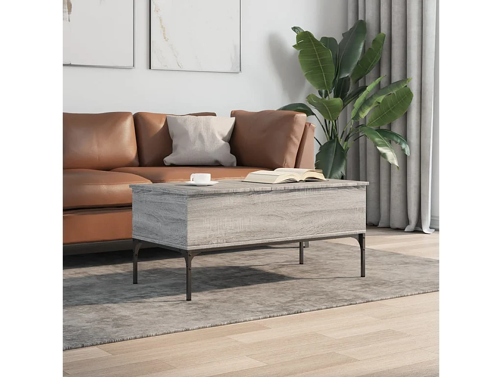 Table basse sonoma gris 100x50x45 cm bois d'ingénierie et métal FR66023