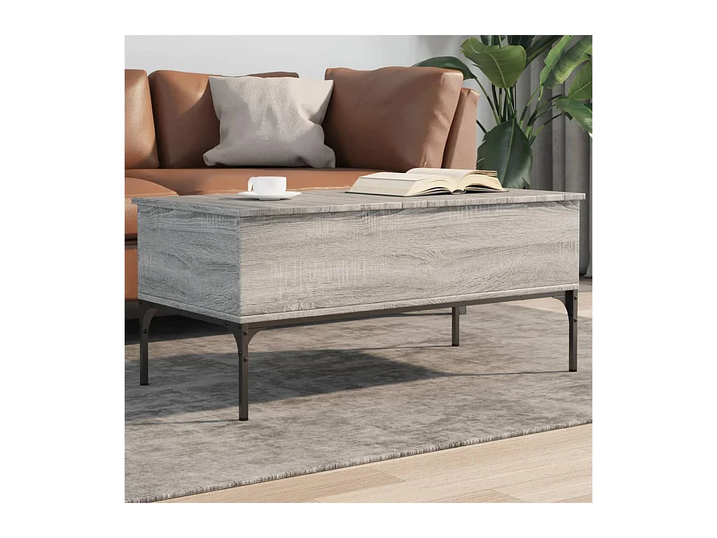 Table basse sonoma gris 100x50x45 cm bois d'ingénierie et métal FR66023