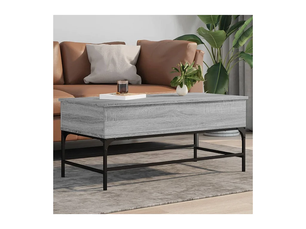 Table basse sonoma gris 100x50x45 cm bois d'ingénierie et métal FR79995