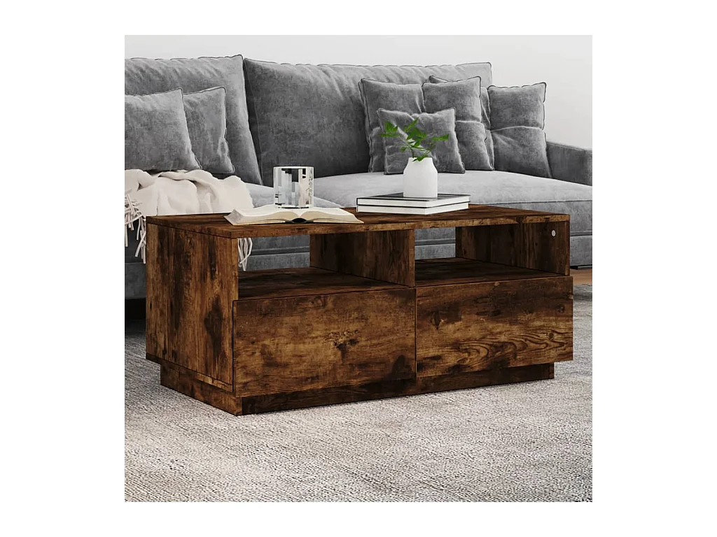 Table basse avec lumières LED chêne fumé 90x49x40 cm FR72628