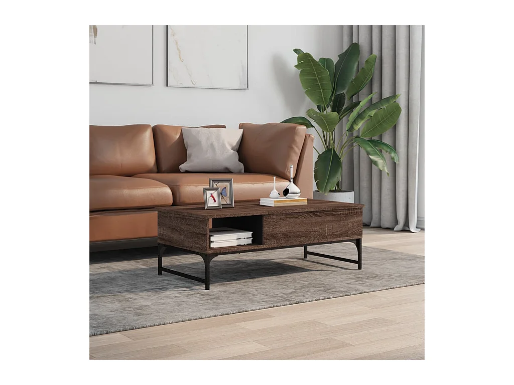 Table basse chêne marron 100x50x35cm bois d'ingénierie et métal FR28196