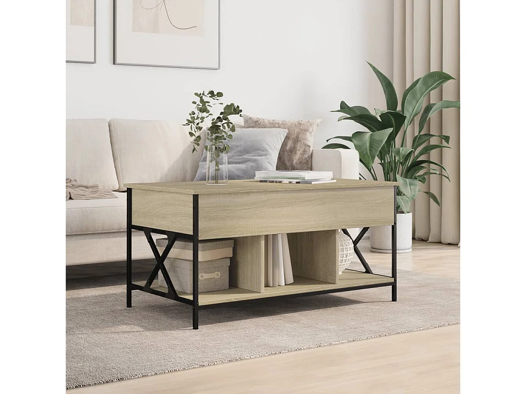 Table basse chêne sonoma 100x55x50cm bois d'ingénierie et métal FR18316