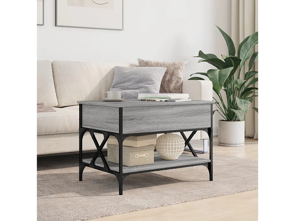 Table basse sonoma gris 70x50x50 cm bois d'ingénierie et métal FR97401