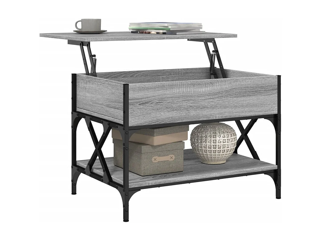 Table basse sonoma gris 70x50x50 cm bois d'ingénierie et métal FR97401