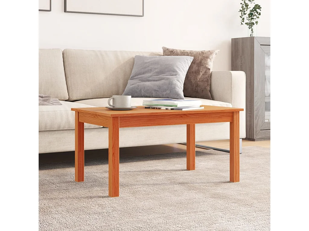 Mesa de centro 80x50x40 cm madeira pinho maciça castanho cera PT890627