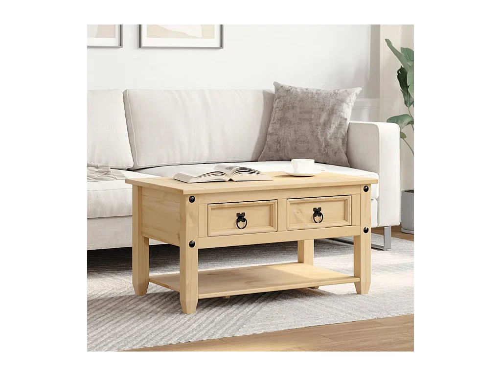 Table basse avec tiroirs Corona 85x50x45 cm bois de pin massif FR68142
