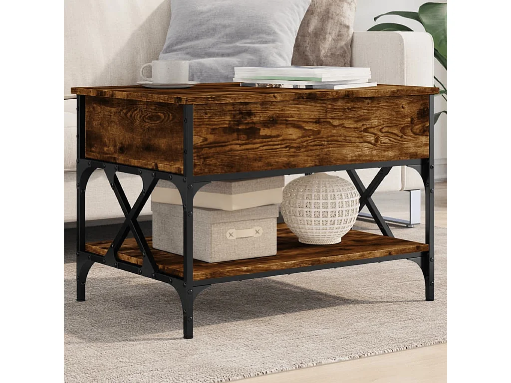Table basse chêne fumé 70x50x50 cm bois d'ingénierie et métal FR61963