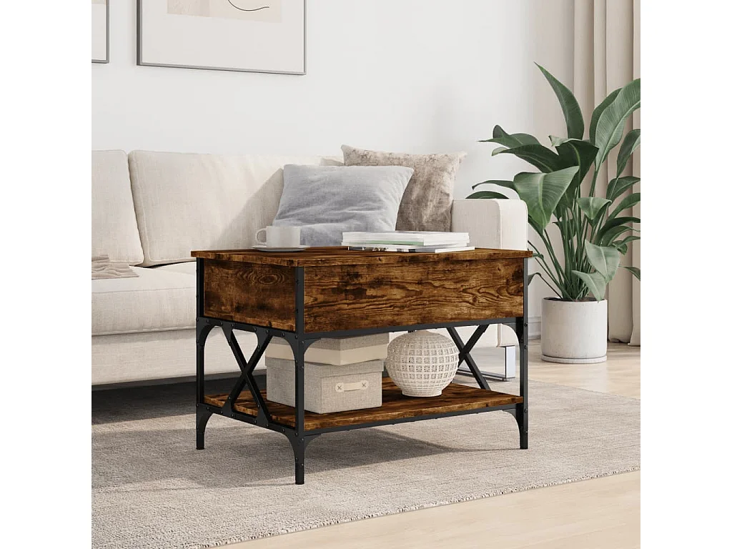 Table basse chêne fumé 70x50x50 cm bois d'ingénierie et métal FR61963