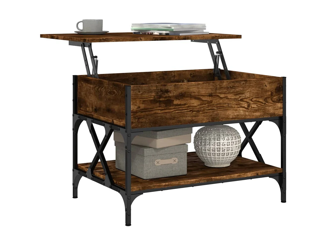 Table basse chêne fumé 70x50x50 cm bois d'ingénierie et métal FR61963