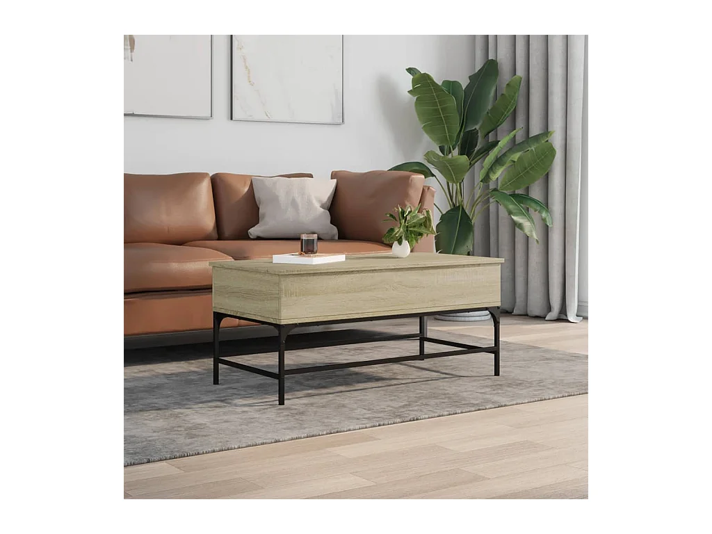 Table basse chêne sonoma 100x50x45cm bois d'ingénierie et métal FR43400