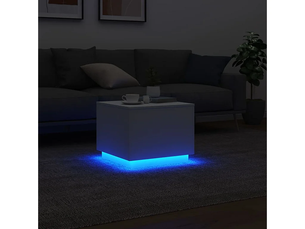 Table basse avec lumières LED blanc 50x50x40 cm FR66674