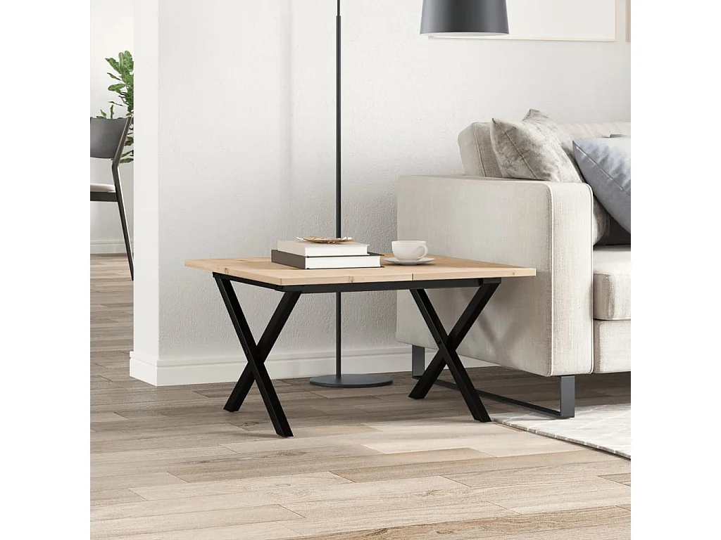 Mesa de centro marco X madera maciza pino y hierro 60x60x40 cm ES706760