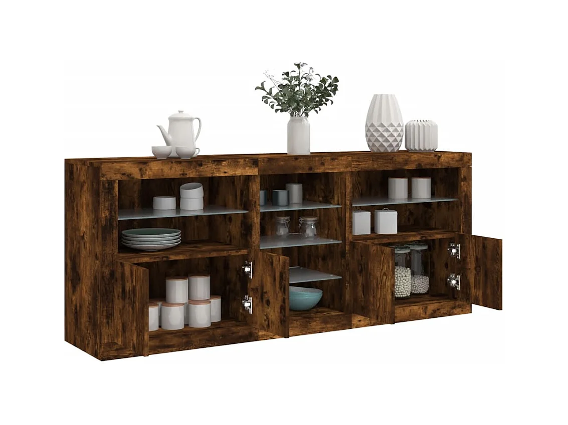Buffet avec lumières LED chêne fumé 162x37x67 cm FR48036