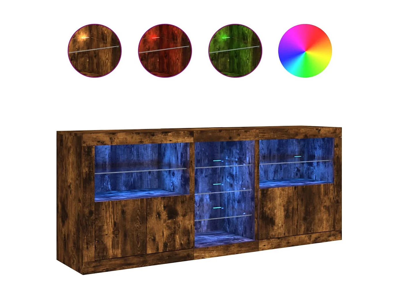 Buffet avec lumières LED chêne fumé 162x37x67 cm FR48036