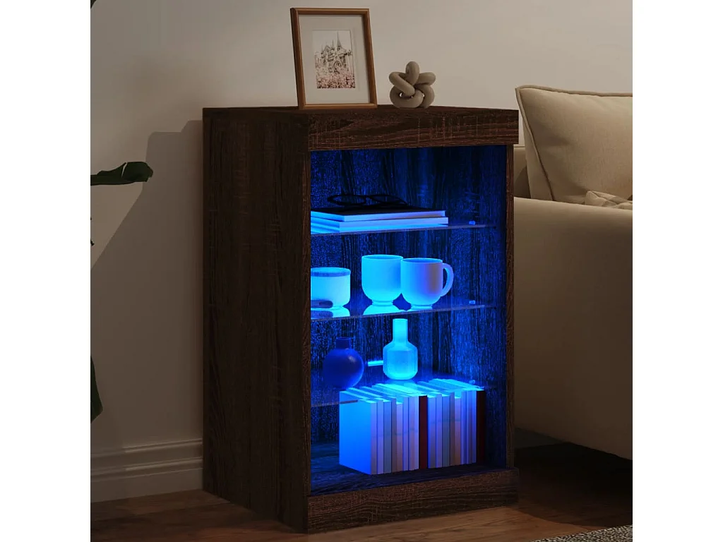 Buffet avec lumières LED chêne marron 41x37x67 cm FR86862