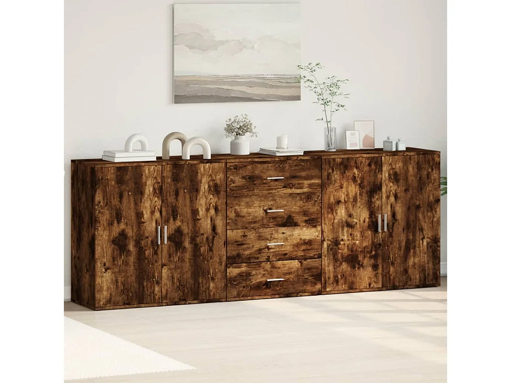 Dressoirs 3 st bewerkt hout gerookt eikenkleurig BE823491