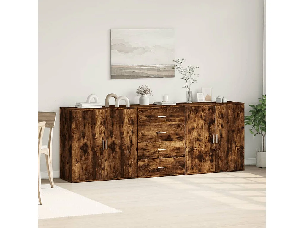 Dressoirs 3 st bewerkt hout gerookt eikenkleurig BE823491