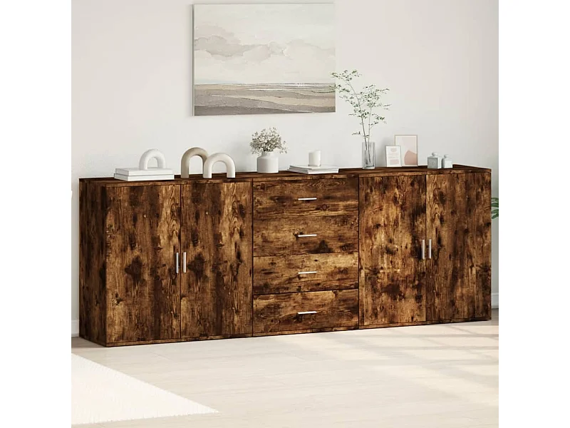 Dressoirs 3 st bewerkt hout gerookt eikenkleurig BE823491