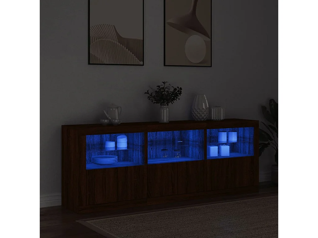 Buffet avec lumières LED chêne marron 181,5x37x67 cm FR57743