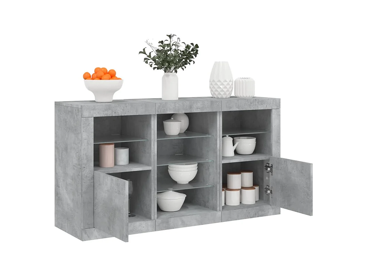 Buffet avec lumières LED gris béton 123x37x67 cm FR65637