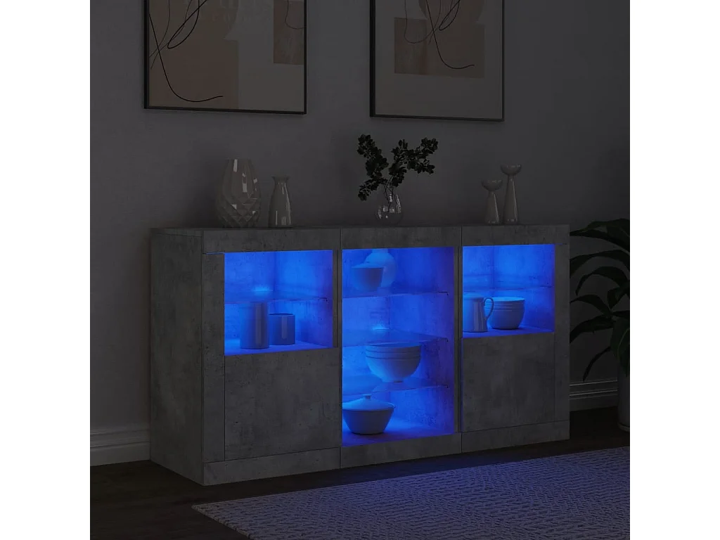 Buffet avec lumières LED gris béton 123x37x67 cm FR65637
