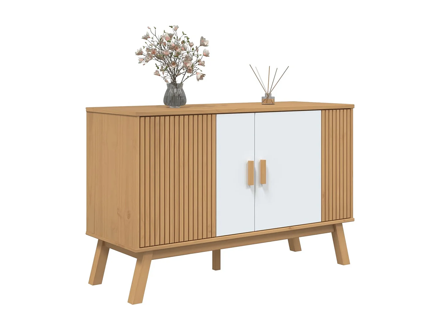 Buffet OLDEN blanc et marron 114x43x73,5 cm bois massif de pin FR94332