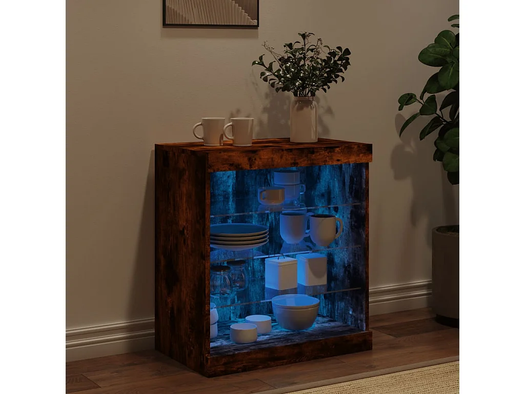 Buffet avec lumières LED chêne fumé 60,5x37x67 cm FR46017