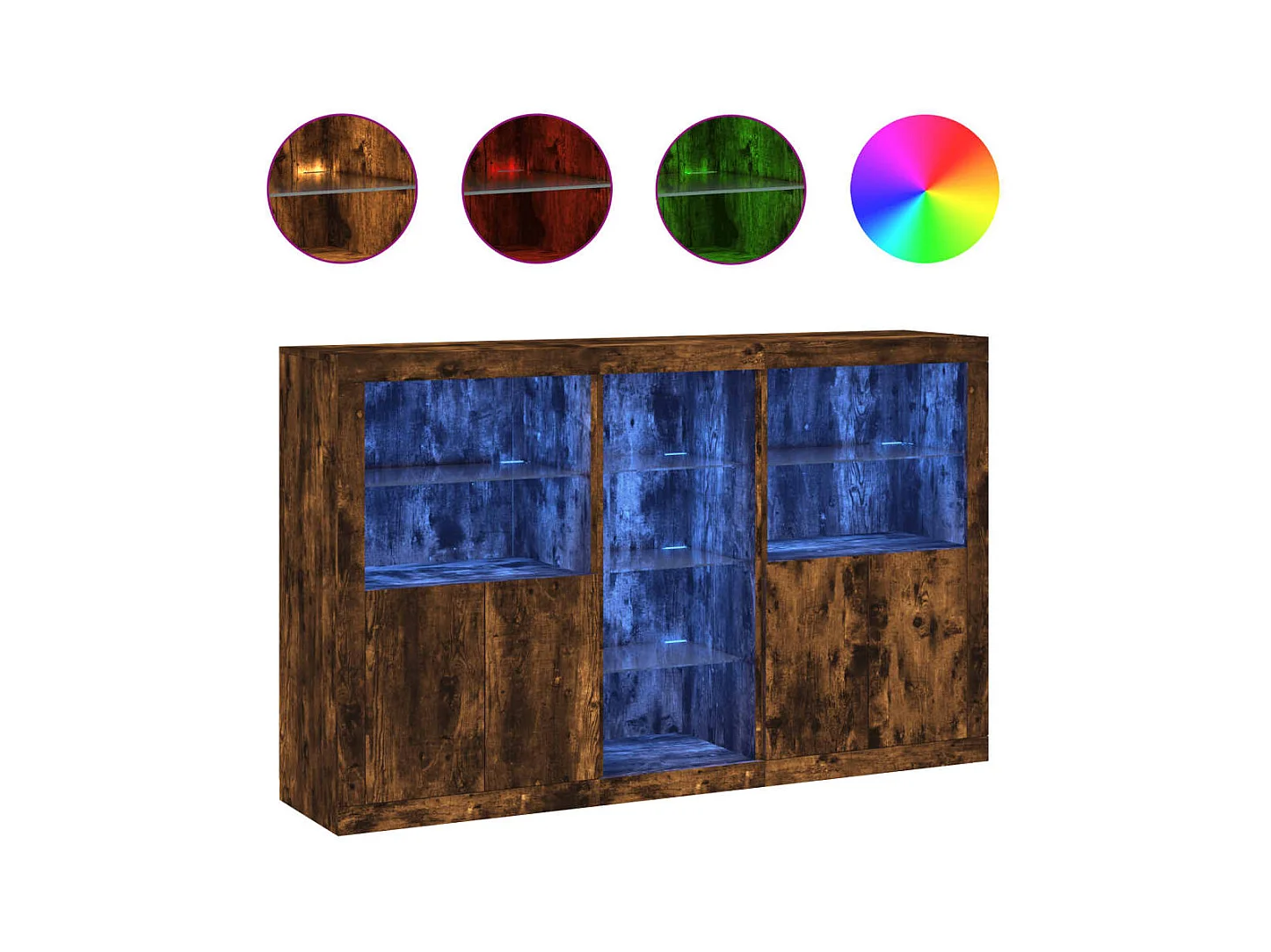 Buffet avec lumières LED chêne fumé 162x37x100 cm FR59067