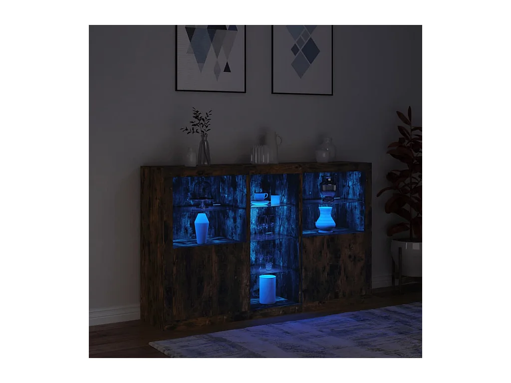 Buffet avec lumières LED chêne fumé 162x37x100 cm FR59067
