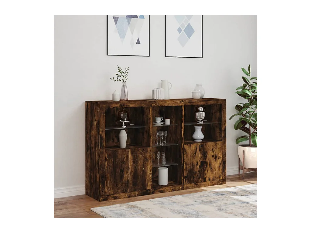 Buffet avec lumières LED chêne fumé 162x37x100 cm FR59067