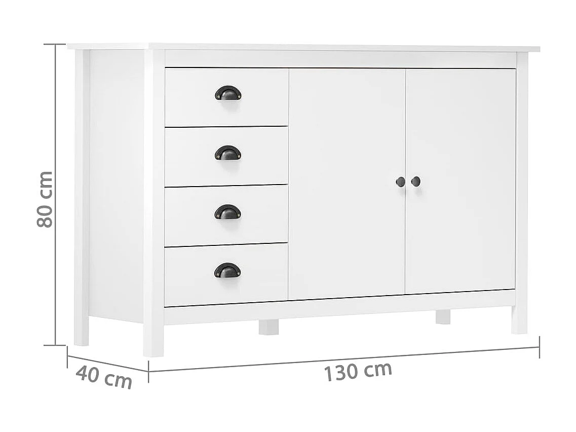 Mesita de noche Hill madera maciza de pino blanco 130x40x80 cm ES482086