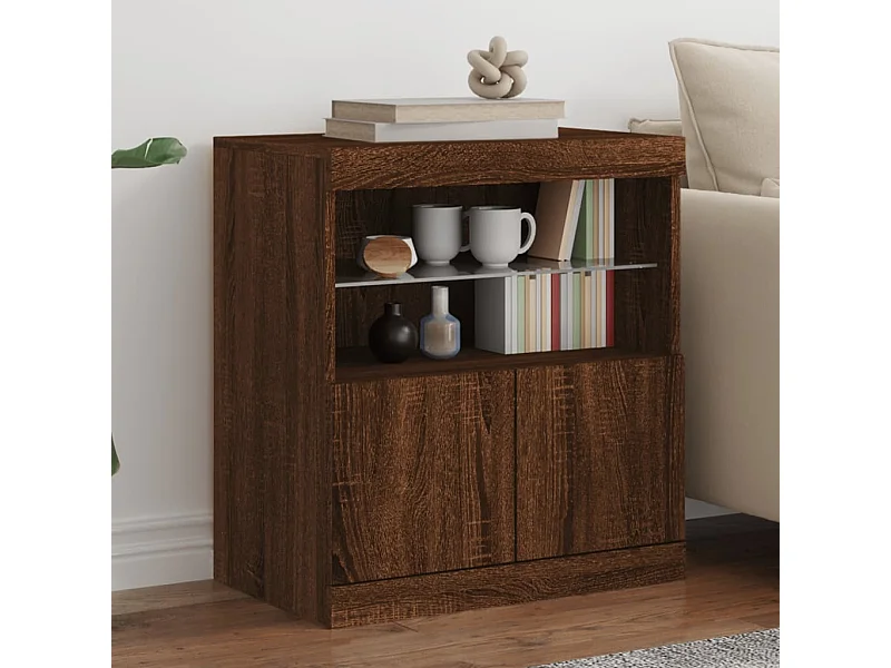 Buffet avec lumières LED chêne marron 60x37x67 cm FR59492