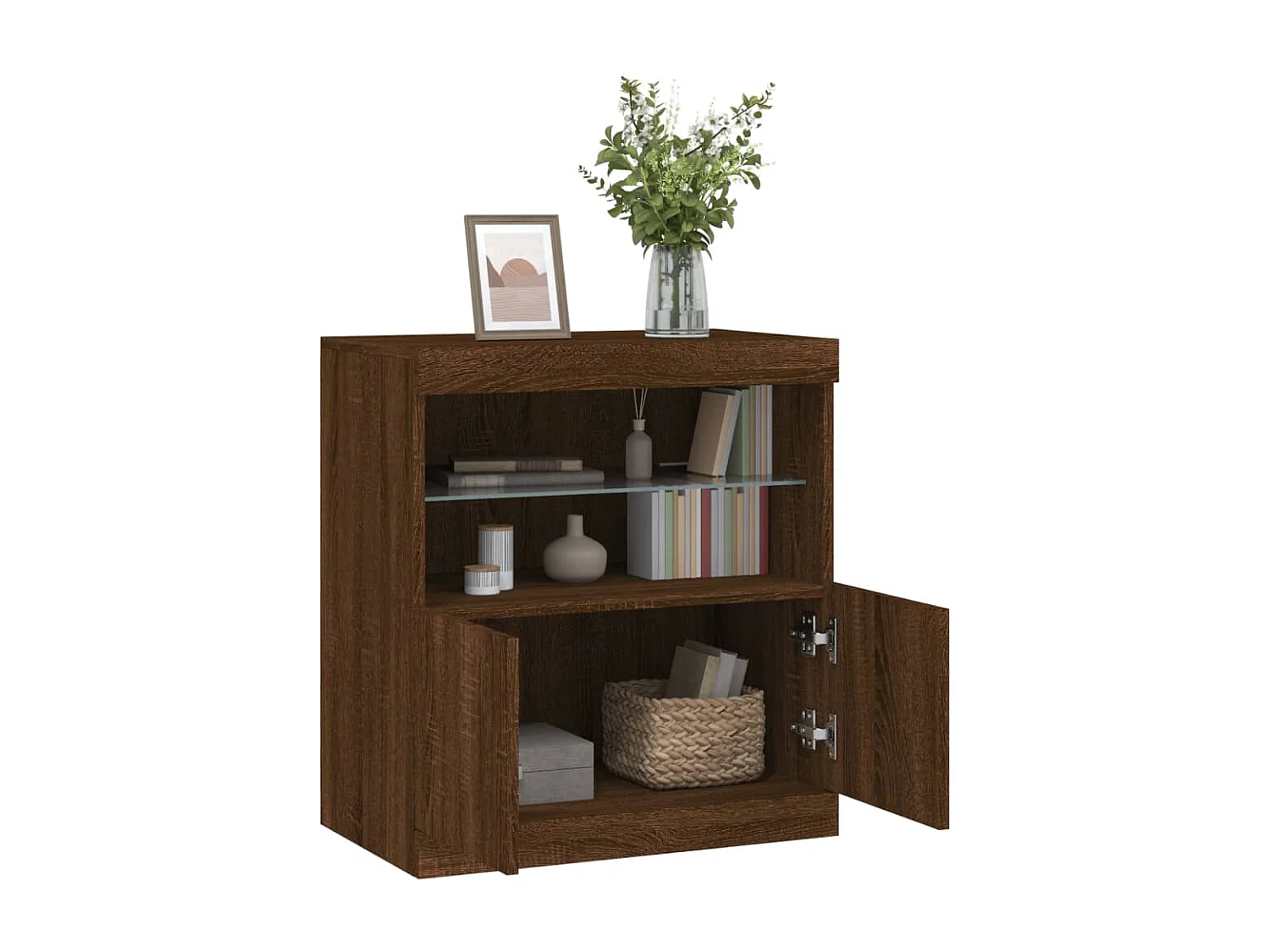 Buffet avec lumières LED chêne marron 60x37x67 cm FR59492