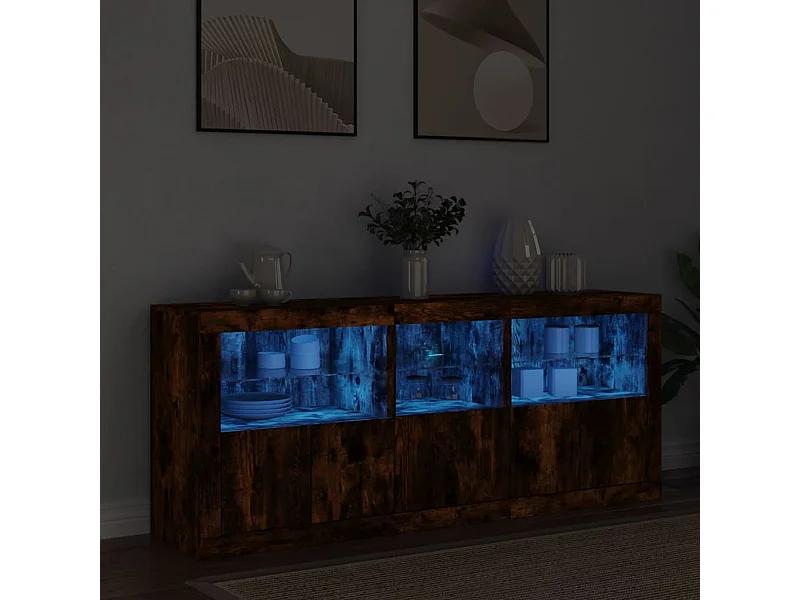 Buffet avec lumières LED chêne fumé 162x37x67 cm FR45788