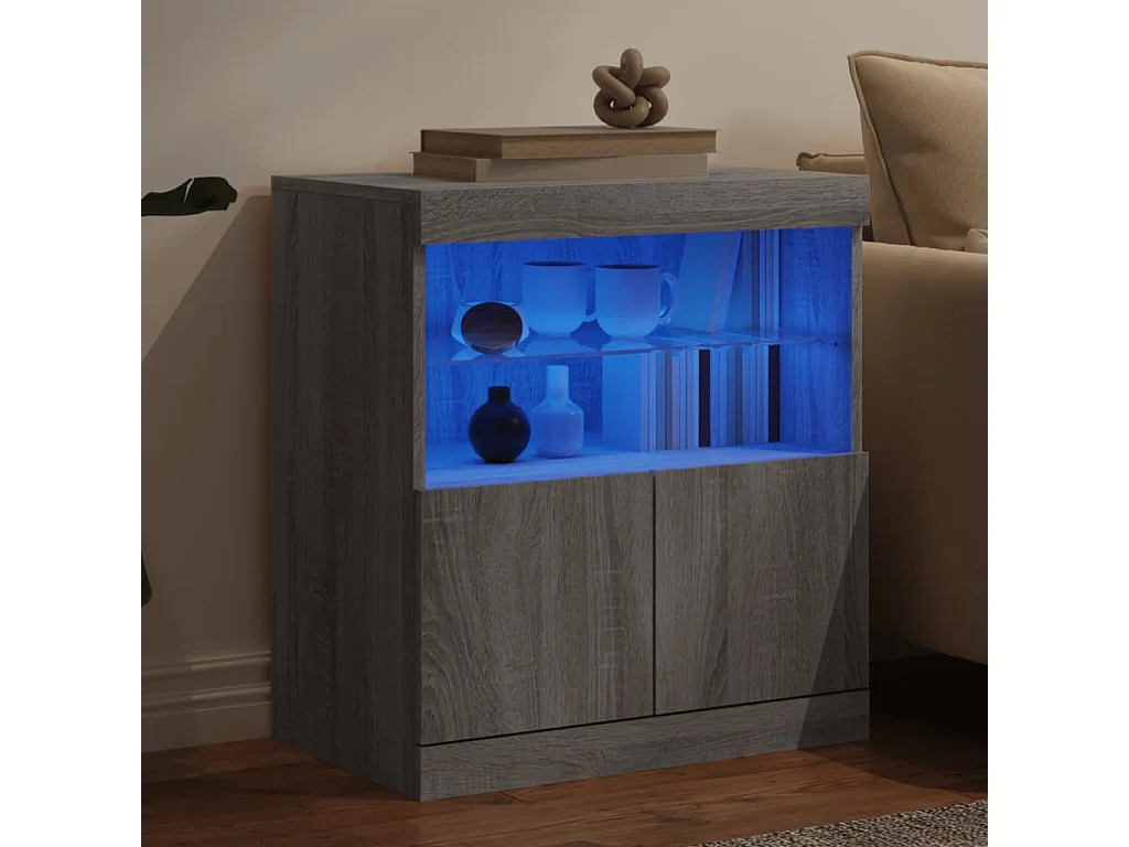Dressoir met LED-verlichting 60x37x67 cm grijs sonoma eiken BE596564