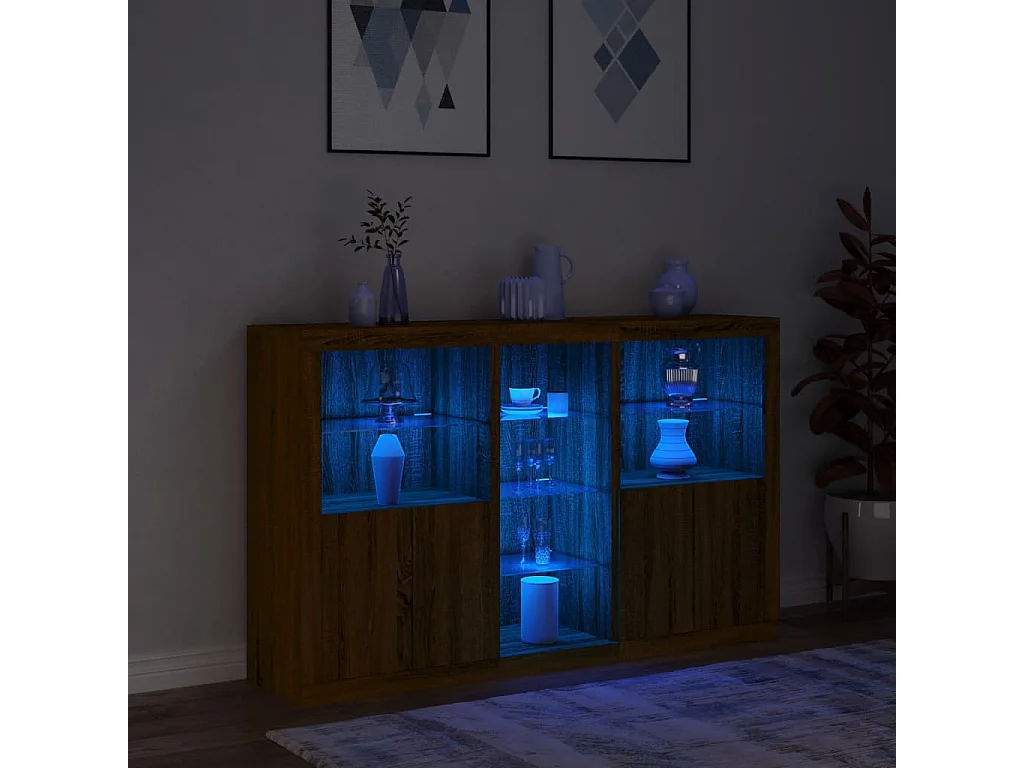 Buffet avec lumières LED chêne marron 162x37x100 cm FR38708