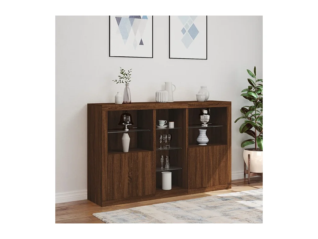Buffet avec lumières LED chêne marron 162x37x100 cm FR38708
