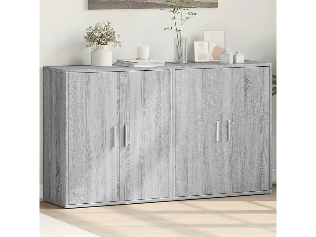 Dressoirs 2 st 60x31x70 cm bewerkt hout grijs sonoma eikenkleur BE847379