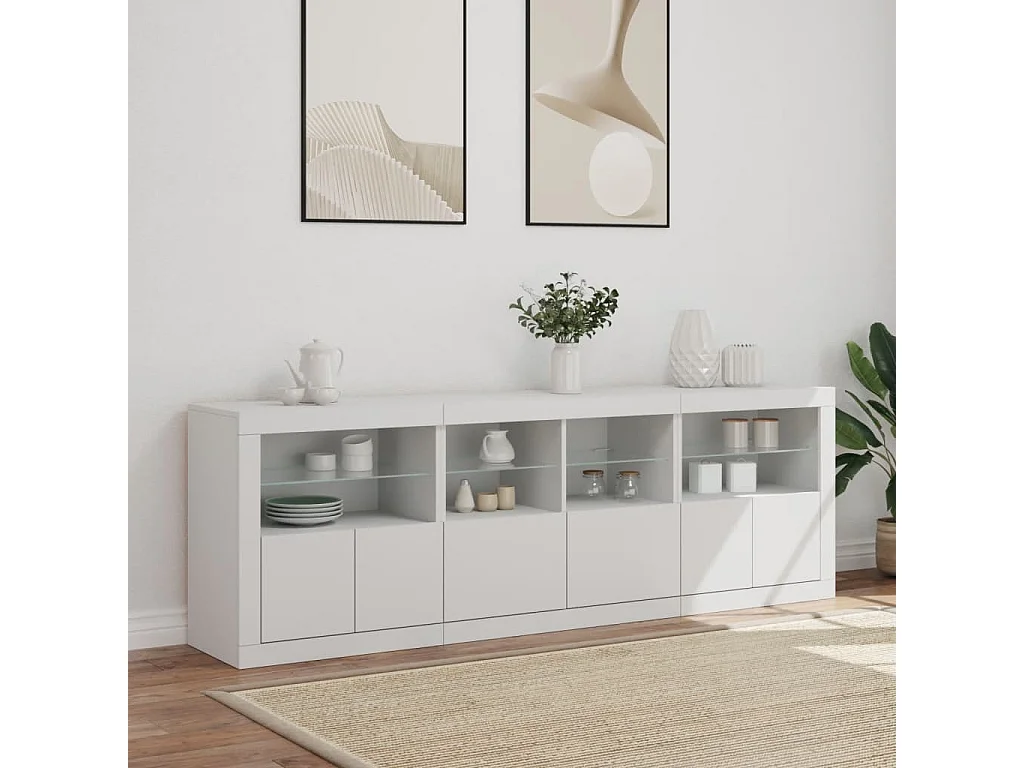 Aparador com luzes LED 202x37x67 cm branco PT237949