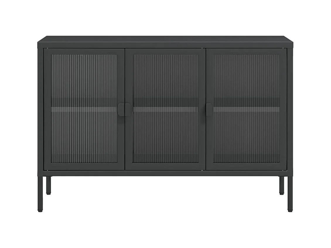 Buffet noir 105x35x70 cm verre et acier FR13569