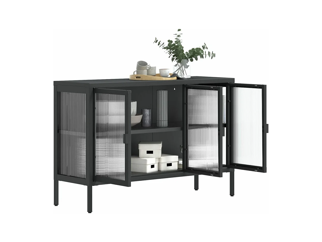 Buffet noir 105x35x70 cm verre et acier FR13569