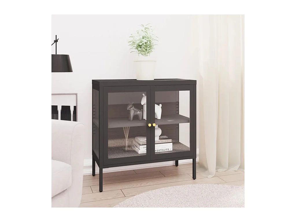 Buffet Anthracite 70x35x70 cm Acier et verre FR90333