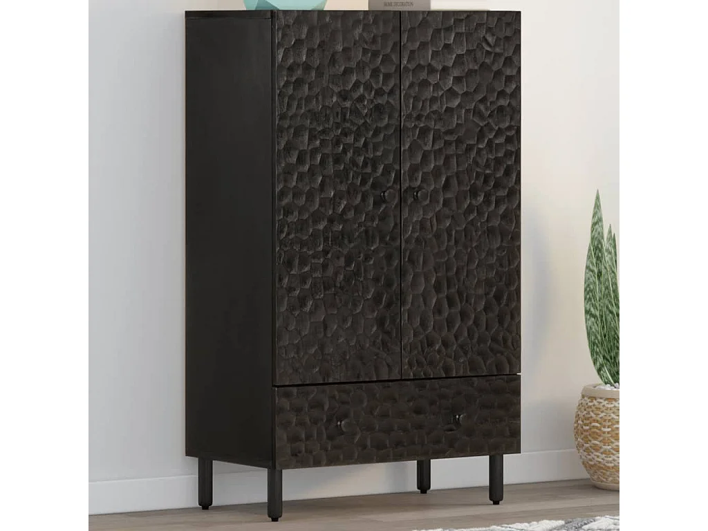 Hoge kast 60x33x100 cm massief mangohout zwart BE318727