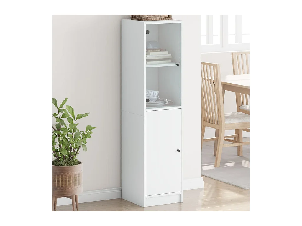 Buffet haut avec porte en verre blanc 35x37x142 cm FR26917