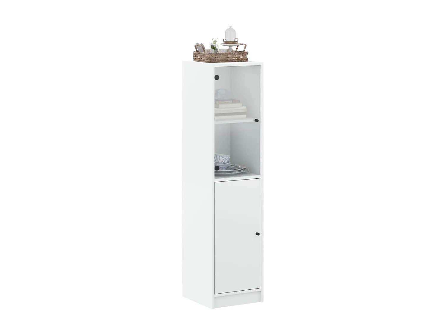 Buffet haut avec porte en verre blanc 35x37x142 cm FR26917