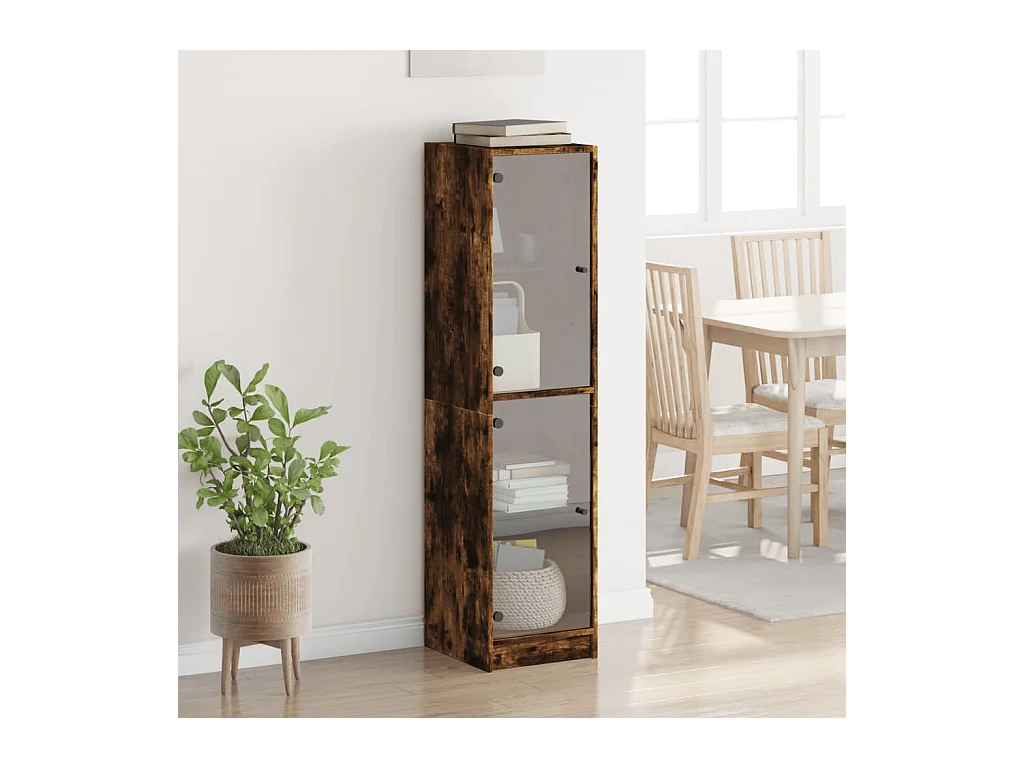 Buffet haut avec portes en verre chêne fumé 35x37x142 cm FR30035