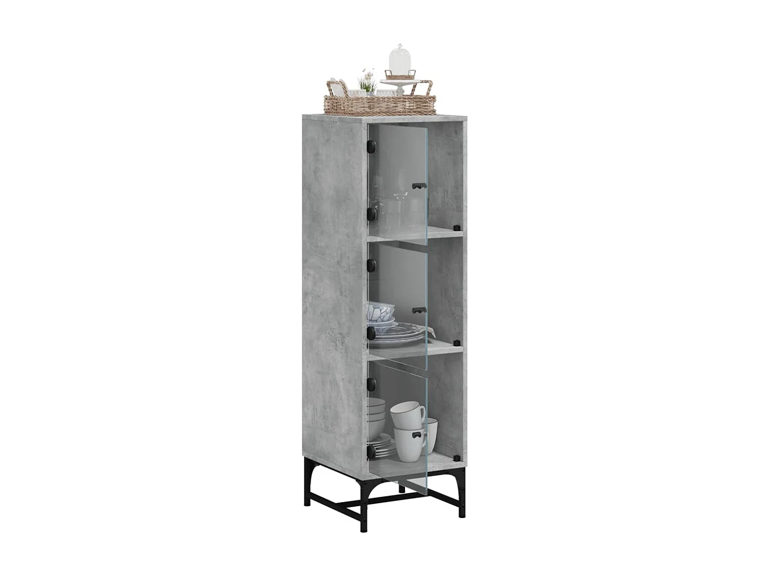 Buffet haut avec portes en verre gris béton 35x37x120 cm FR37643