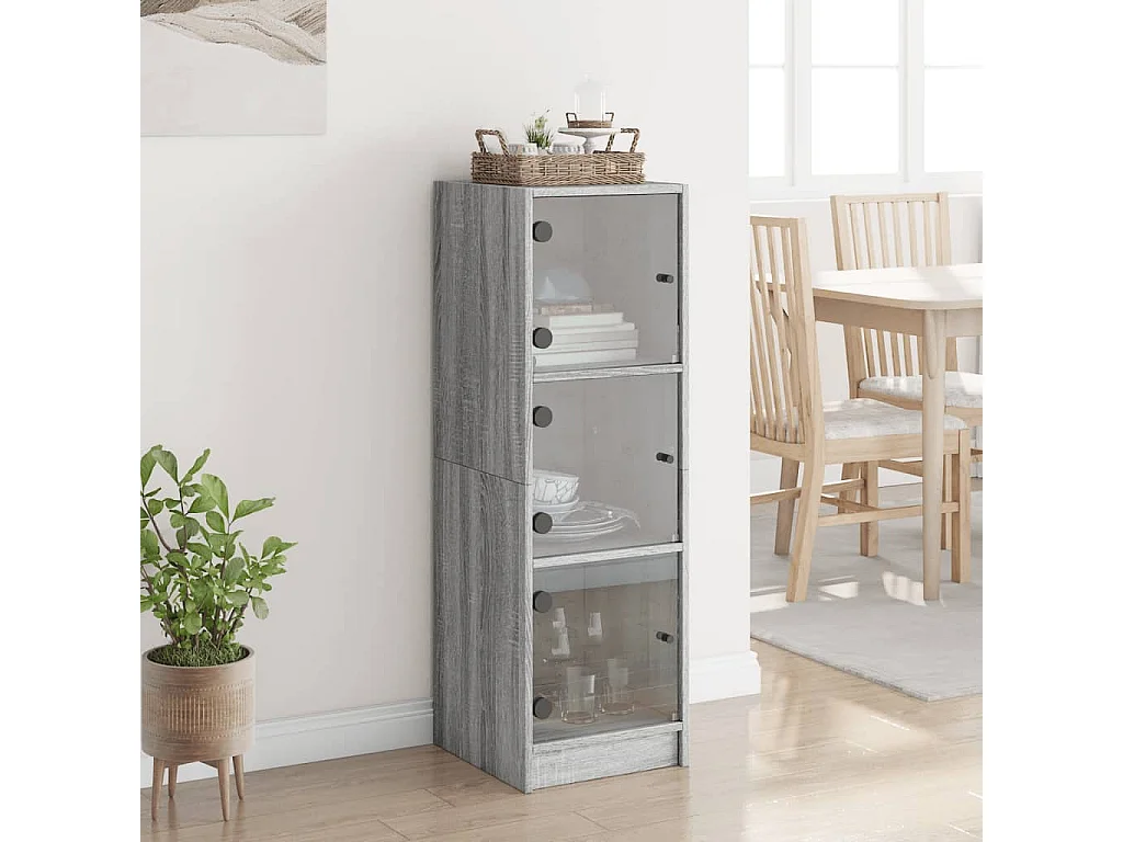 Aparador con puertas de vidrio gris Sonoma 35x37x109 cm ES367480