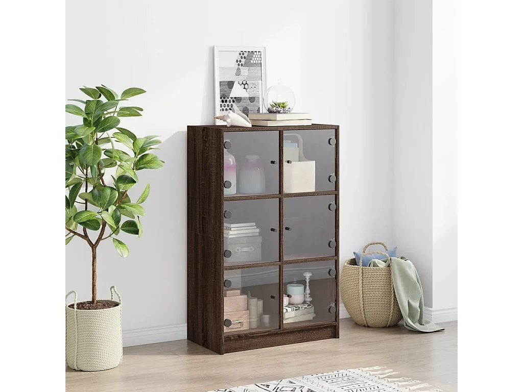 Hoge kast met deuren 68x37x109 cm bewerkt hout bruin eikenkleur BE346871