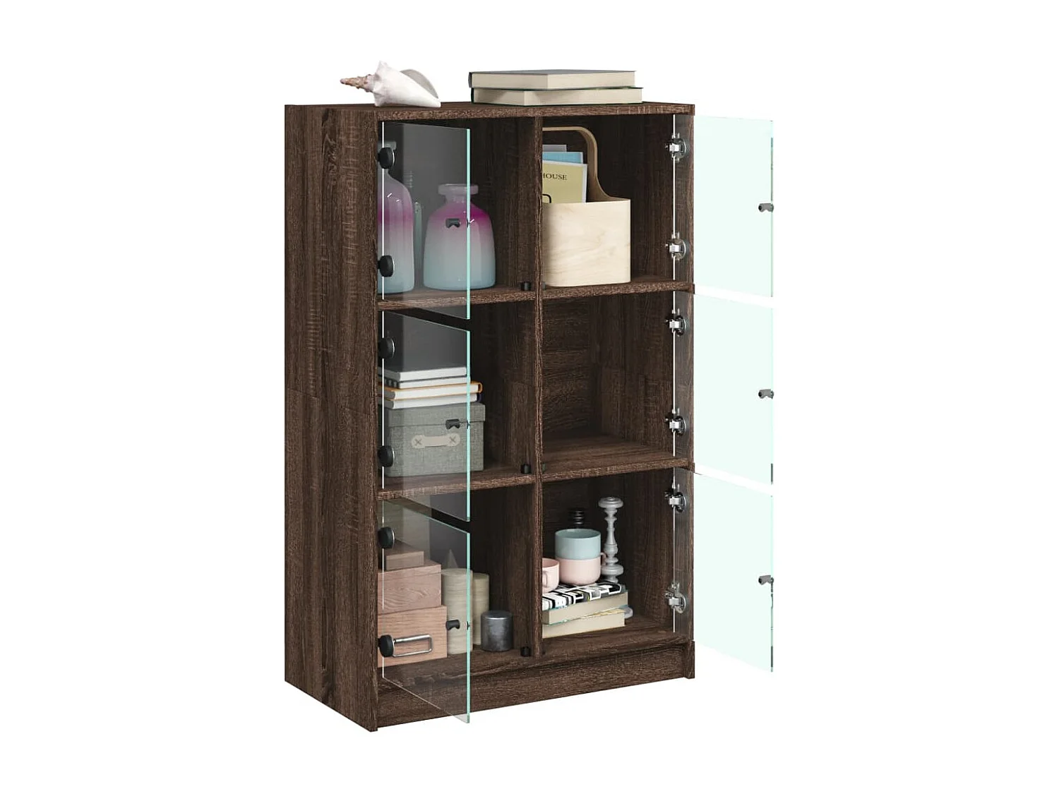 Aparador alto con puertas madera roble marrón 68x37x109 cm ES498646